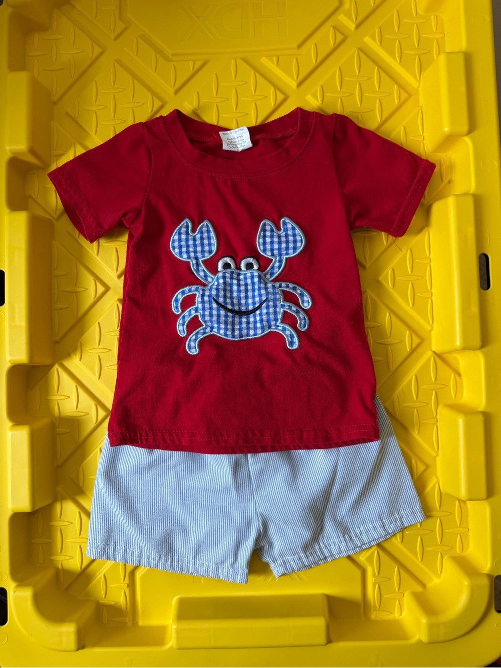 Crab Kids Smocked Embroidery Short Sleeve Top and Shorts Set